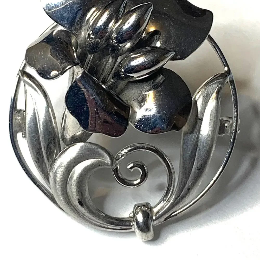 Antique 1940's Carl Schraysshuen‎ Trumpet Flower Brooch Sterling Pat. 130141